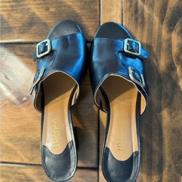 J. Renee Black Leather Upper Slides | Sz 9 M | 2 1/2” Heel | Memory Foam Insole - Picture 9 of 9